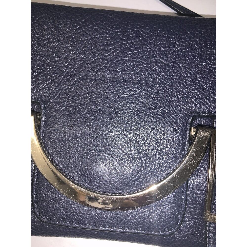 COCCINELLE Blue Pebbled Leather Gold Hardware Crossbody Flap Bag - Picture 4 of 7